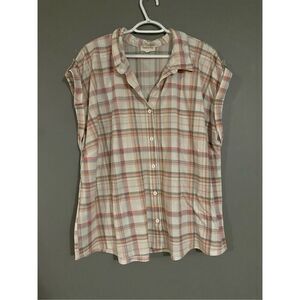 Love + Joy Plaid Button Up Short Sleeve Top Size 3X